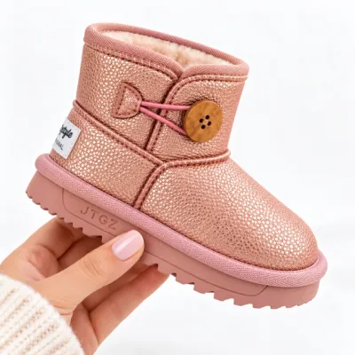 Cizme roz sidefat pentru fetita, superbaby, model nasturel, piele ecologica