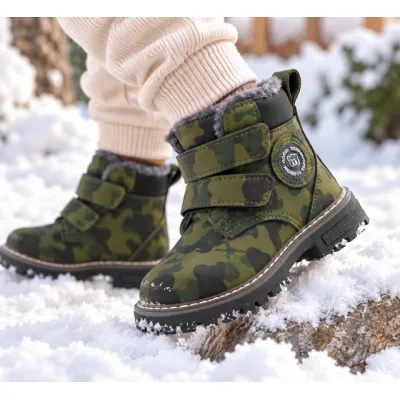 Ghete imblanite cu inchidere barete velcro, model army, baieti, piele ecologica