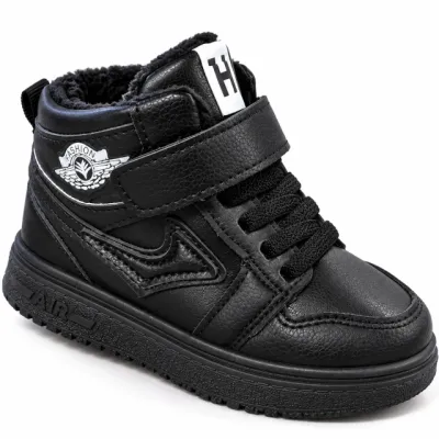 Pantofi sport imblaniti, model black style, negru, baieti, piele ecologica