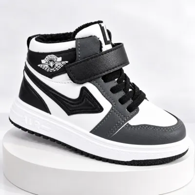 Pantofi sport imblaniti, model black&white, baieti, piele ecologica