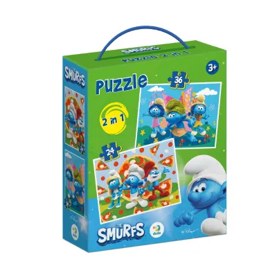 Puzzle 2 in 1 - distractie cu strumfii (24,36 piese)