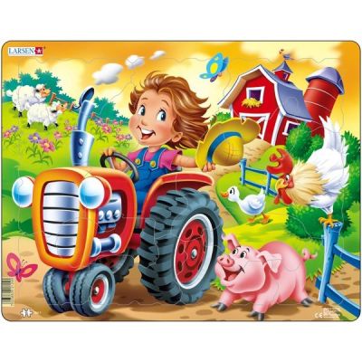 Puzzle Copil la Ferma pe Tractor, 15 Piese Larsen LRBM7 - BBJLRBM7_Initiala