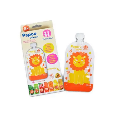 Petite&Mars - Set 6 pungi reutilizabile pentru hranire cu leuti Papoo Portocaliu BYN901808