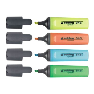 Textmarker Edding 345, varf 2-5 mm, 4 culori/set ( galben, roz, albastru, verde) - BPTCED345400
