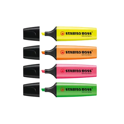 Textmarker Stabilo Boss, varf 2-5 mm, 4 culori/set ( galben, portocaliu, verde, roz) - BPTCSW117004