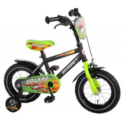 Bicicleta copii baieti 12 inch Volare Extreme cu roti ajutatoare si vopsea negru mat partial montata - SOLVOL61231