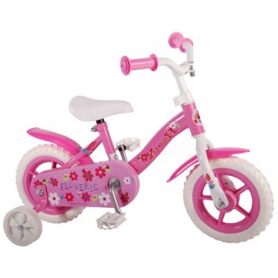 Bicicleta copii fetite 10 inch Volare Flowerie Roze cu roti ajutatoare partial montata - SOLVOL61002