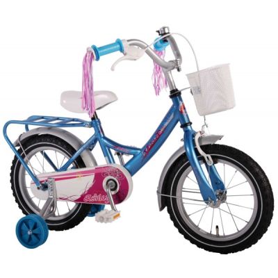 Bicicleta copii fetite 14 inch Volare Bike cu roti ajutatoare cosulet portbagaj metal si pompoane la ghidon - SOLVOL61434