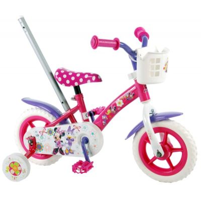 Bicicleta pentru fete 10 inch cu maner roti ajutatoare si cosulet Minnie Mouse - SOLVOL31008