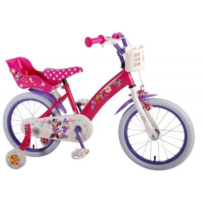 Bicicleta pentru fete 16 inch cu scaun pentru papusi roti ajutatoare si cosulet Minnie Mouse - SOLVOL31626-CH