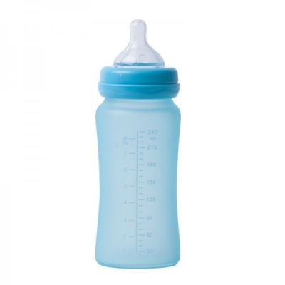 Biberon termo din sticla acoperita de silicon cu indicator de temperatura Bo Jungle 240 ml albastru - SOLBJB595100