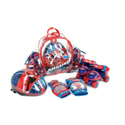 Set rotile Spiderman Saica pentru copii cu accesorii protectie si casca marimi reglabile 24-29 - SOLSA9626