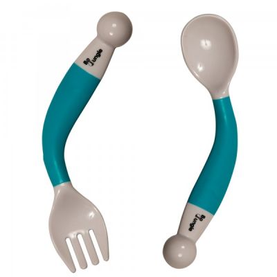 Set tacamuri copii BO Jungle lingurita si furculita albastre flexibile  - SOLBJB570000