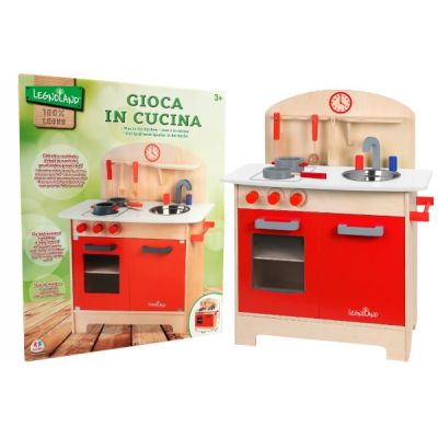 Bucatarie din lemn pentru copii Globo Legnoland 37783 cu chiuveta si accesorii incluse - SOLGL37783