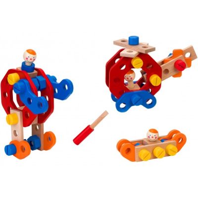 Joc educativ de construit Globo Legnoland Mechanik 37546 50 piese multicolore cu figurine incluse - SOLGL37546