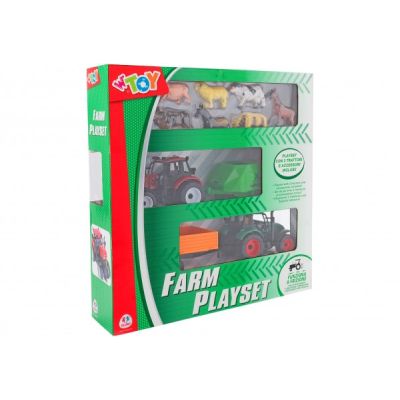 Set 2 tractoare cu frictiune trailer si 7 animale Globo - SOLGL38368