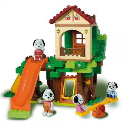 Set constructie cuburi Unico Maximilian Families Casuta din copac 96 piese - SOLUN8933-0MAX