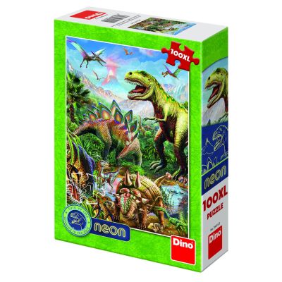 Puzzle xl - lumea dinozaurilor neon (100 piese)
