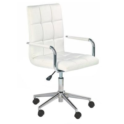 Scaun birou copii hm gonzo 2, ergonomic, cadru metalic, tapitat cu piele ecologica, ajustabil pe inaltime, cu brate, 90 kg, alb drm3831