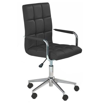 Scaun birou copii hm gonzo 2, ergonomic, cadru metalic, tapitat cu piele ecologica, mecanism de balans, cu brate, 90 kg, negru drm3832