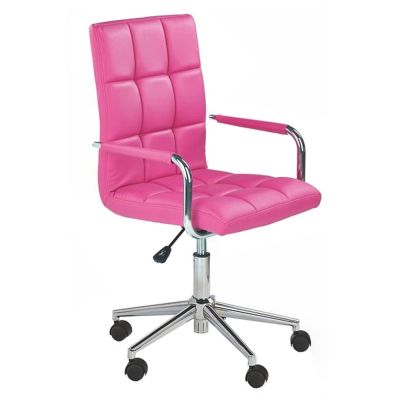 Scaun birou copii hm gonzo 2, ergonomic, cadru metalic, tapitat cu piele ecologica, mecanism de balans, cu brate, 90 kg, roz drm3833