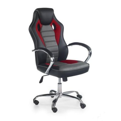 Scaun directorial pentru gaming hm scroll, tapiterie piele ecologica, cadru cromat, mecanism de balans, 110 kg, negru/rosu/gri drm4010