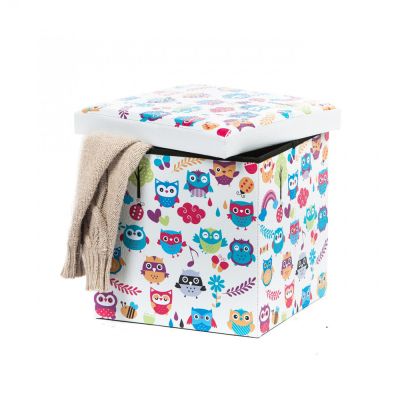 Taburete cu spatiu depozitare, design, mdf/ piele ecologica, 100 kg, 38 x 38, owls new drm4620
