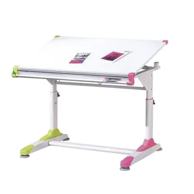 Birou ergonomic pentru copii hm collorido, inaltime reglabila, unghi inclinare ajustabil, cadru metalic, mdf, 100x66x69-84 cm, alb drm2316