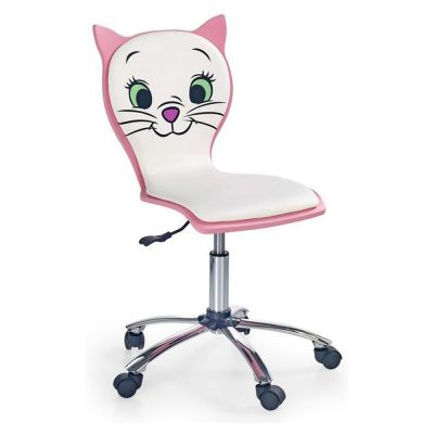 Scaun birou copii hm kitty 2, ergonomic, cadru polipropilena, piele ecologica, inaltime ajustabila, 80 kg, 95x55x35 cm, alb drm2209