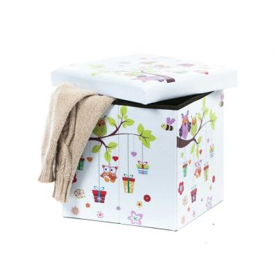 Taburete cu spatiu depozitare, design, mdf/ piele ecologica, 100 kg, 38 x 38 owls drm3172