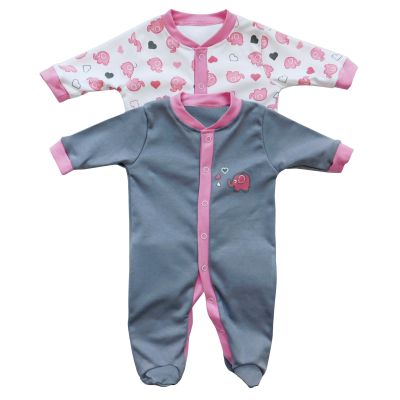 Set 2 bucati salopeta cu maneca lunga Pink Elephant 18-24 luni BBXSB-SLEEP-02-18-24