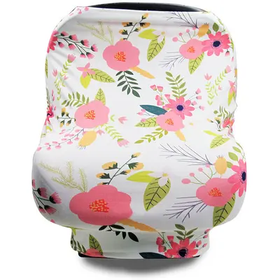 Husa multifunctionala 4 in 1- Esarfa alaptare, husa pentru cosulet auto, cos cumparaturi si scaun de masa Bambinice BN002 BBJBN002_Alb/Roz/Flowers