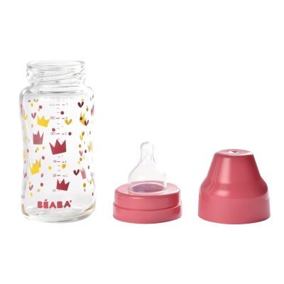 Biberon din sticla cu gat larg Crown 240ml Pink ERFB911654