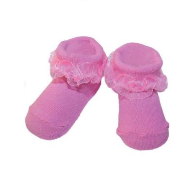 Sosetele fetite in nuante de roz cu danteluta din tulle (Marime Disponibila: 0-3 luni) SKFA-4-TG