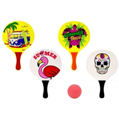 Set 2 palete plaja din lemn pentru copii Neon cu minge inclusa - SOLGL39232