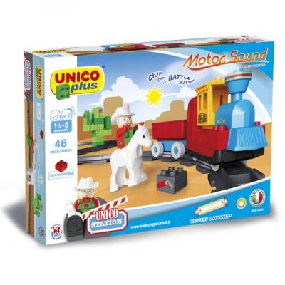 Set constructie Unico Plus Trenulet Vestul salbatic cu baterii sunete 46 piese - SOLUN8616
