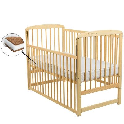 BabyNeeds - Patut din lemn Ola 120x60 cm, cu laterala culisanta, Natur + Saltea 10 cm BYNBOOLA10CM03NT