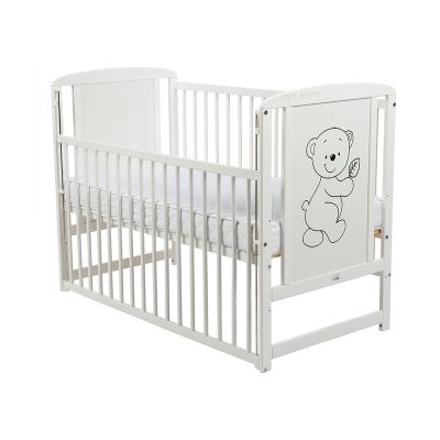 BabyNeeds - Patut din lemn Timmi 120x60 cm, cu laterala culisanta, Alb BYNBOTIM03AL
