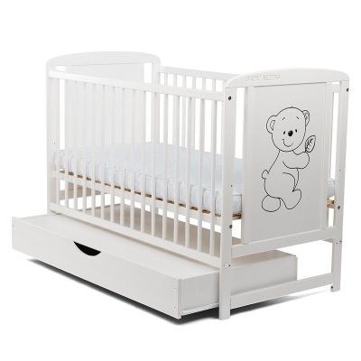 BabyNeeds - Patut din lemn Timmi 120x60 cm, cu sertar, Alb BYNBOTIM02AL