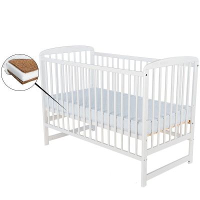 BabyNeeds - Patut din lemn Ola, 120X60 cm, Alb + Saltea 8 cm BYNBOOLA8CM01AL