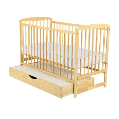 BabyNeeds - Patut din lemn Ola 120x60 cm, cu sertar, Natur BYNBOOLA02NT