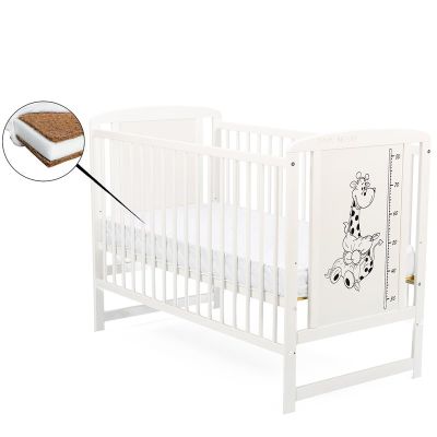 BabyNeeds - Patut din lemn Timmi Girafa 120x60 cm, Alb + Saltea 10 cm BYNBOTIMG10CM01AL