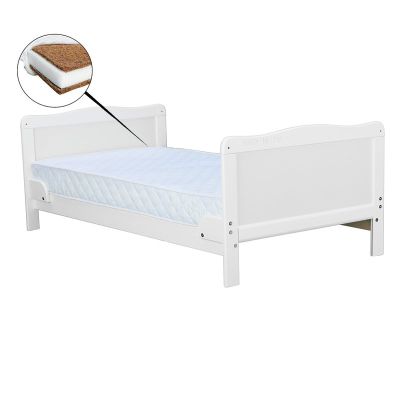 BabyNeeds - Patut din lemn Nadia 140x70 cm, transformabil, Alb + Saltea 12 cm BYNBONAD12CM01AL