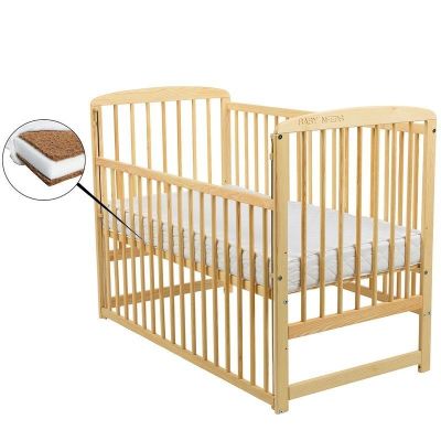 BabyNeeds - Patut din lemn Ola 120x60 cm, cu laterala culisanta, Natur + Saltea 12 cm BYNBOOLA12CM03NT