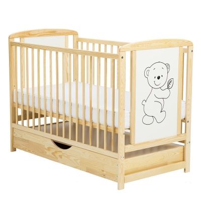 BabyNeeds - Patut din lemn Timmi 120x60 cm, cu sertar, Natur + Saltea 12 cm BYNBOTIM12CM02NT