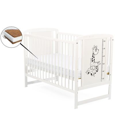 BabyNeeds - Patut din lemn Timmi Girafa 120x60 cm, Alb + Saltea 12 cm BYNBOTIMG12CM01AL