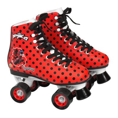 Patine cu rotile pentru fete Ladybug Buburuza Miraculoasa Saica 5836 marime 33 rosu cu buline negre 4 roti si frana - SOLSA5836