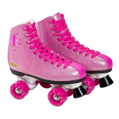 Patine cu rotile pentru fete Saica 6992 Shak marime 35 roz cu sclipici 4 roti si frana - SOLSA6992