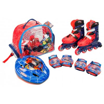 Role copii Saica reglabile 31-34 Spiderman cu protectii si casca in ghiozdan - SOLSA9433