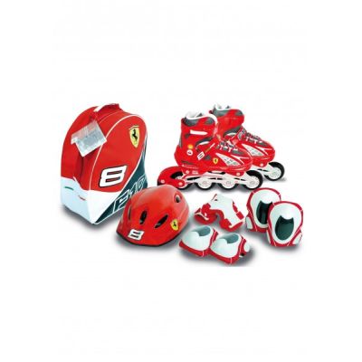 Role copii Saica reglabile 39-42 Ferrari cu protectii si casca in ghiozdan - SOLSA8403